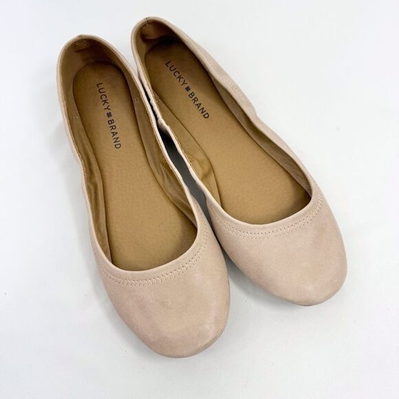Lucky Brand ERIN Nude Leather Stretch Side Ballet Flats - Picture 1 of 14